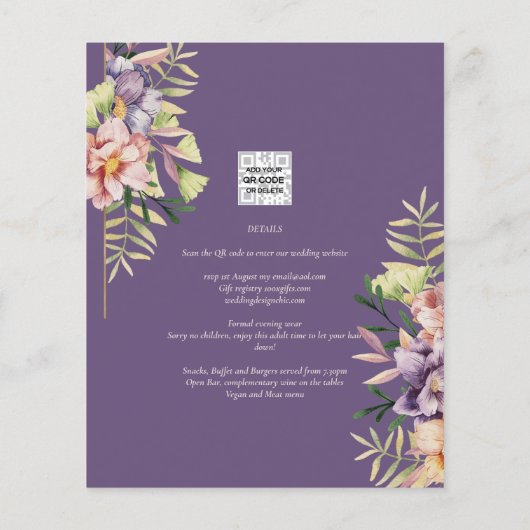 Papier Code QR pour invitation de mariage florale d'été p (Dos)