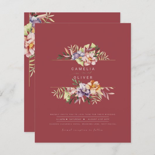 Papier Code QR pour invitation de mariage florale estival (Devant / Derrière)