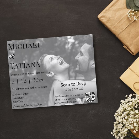 Papier code rsvp qr moderne photo faire-part de mariage