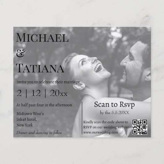 Papier code rsvp qr moderne photo faire-part de mariage (Devant)