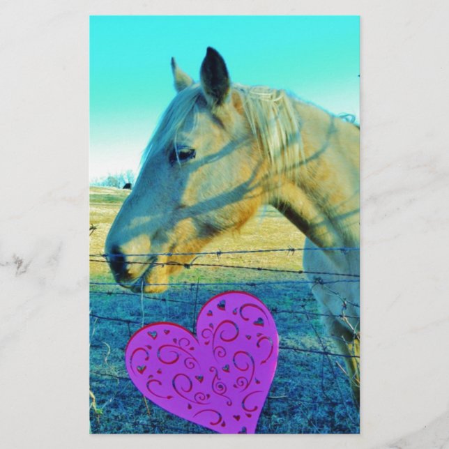 Papier Coeur rose et Cheval jaune (Devant)