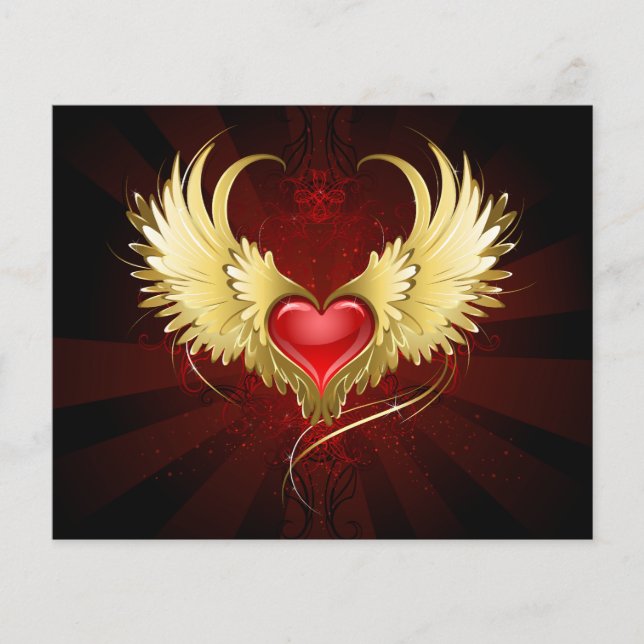 Papier Coeur rouge avec ailes d'or (Devant)