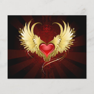 Papier Coeur rouge avec ailes d'or
