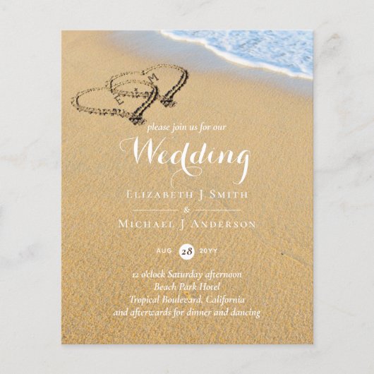 Papier Coeurs dans Sand Tropical Beach Ocean Mariage Budg (Devant)