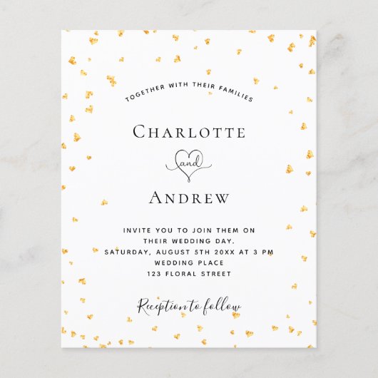 Papier Coeurs d'or budget faire-part de mariage blanc (Devant)