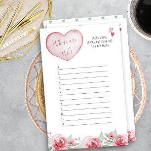 Papier Coeurs Roses Où sommes-nous ? Jeu Fête des mariées