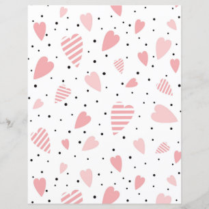 Papier Coeurs roses Pois noirs