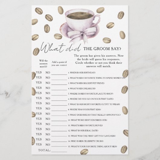 Papier Coffee & Bow Bridal shower Que disait le marié (Devant)