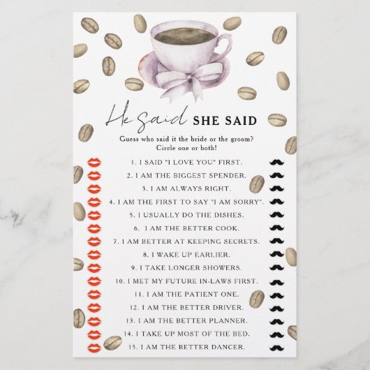 Papier Coffee & Bow Bride douche Il dit qu'elle a dit jeu (Devant)