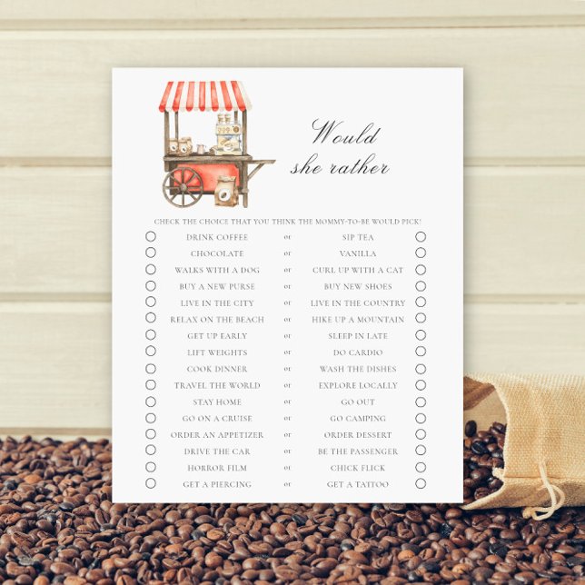 Papier Coffee cart Baby shower Would she rather (Créateur téléchargé)