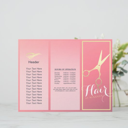 Papier Coiffeuse de maquillage Salon Ciseaux Or Tri-Fold (Debout devant)