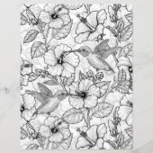 Papier Colibris et fleurs d'hibiscus b&w (Dos)