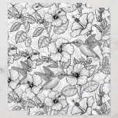 Papier Colibris et fleurs d'hibiscus b&w (Devant / Derrière)