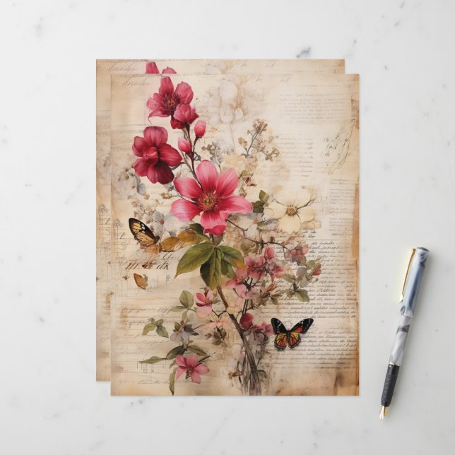 Papier Collage de fleurs bourguignonnes sur fond d'écran  (Devant/Arrière en situation)