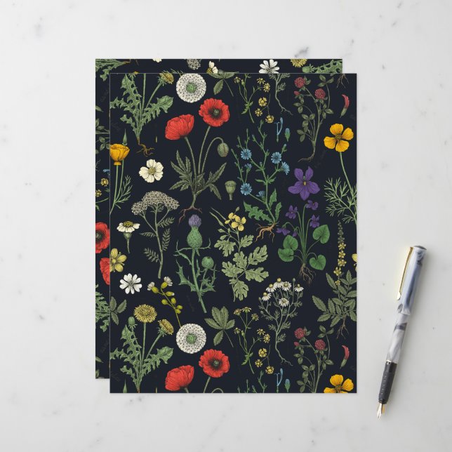 Papier Collage de fleurs sauvages (Devant/Arrière en situation)