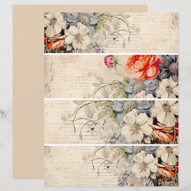 Papier Collage Fleurs Vintage 1 (Devant / Derrière)