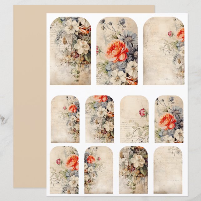 Papier Collage Fleurs Vintage 1b 4 sur 4 (Devant / Derrière)