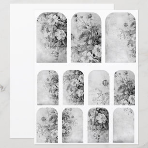 Papier Collage Fleurs Vintage 1b 4 sur 4 Noir et Blanc