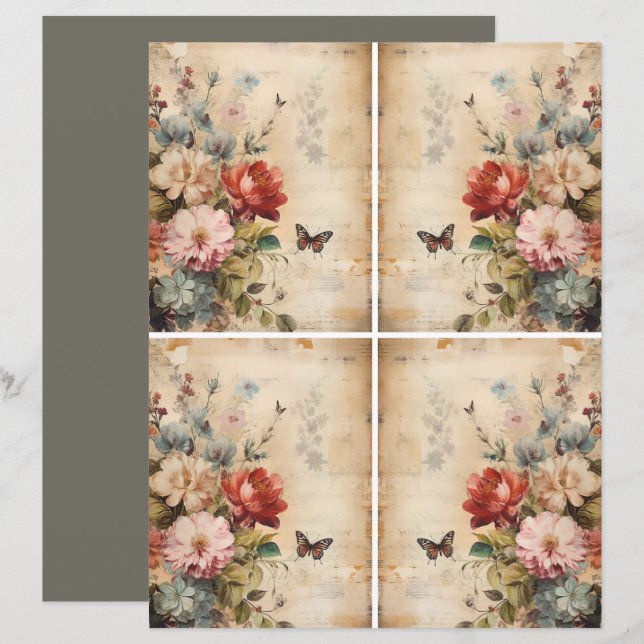 Papier Collage Fleurs Vintage 2b (Devant / Derrière)