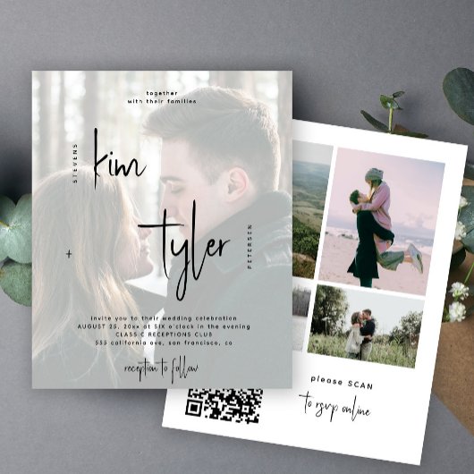 Papier Collage photo budget QR CODE faire-part de mariage