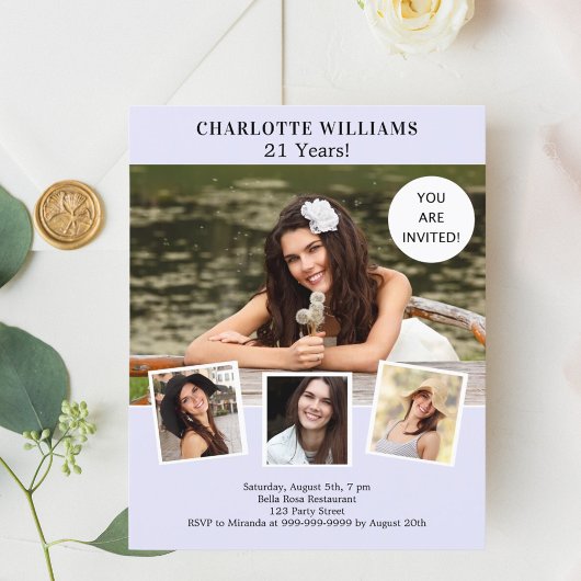 Papier Collage photo de la lavande invitation anniversair