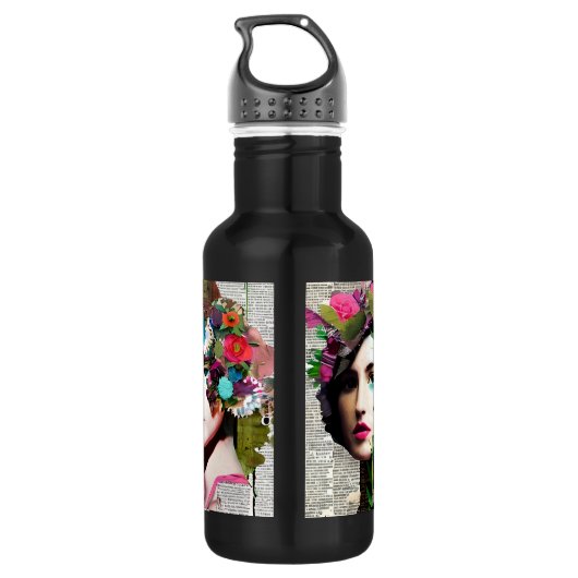 Papier Collage Style Art |  Dames Waterfles (Achterkant)