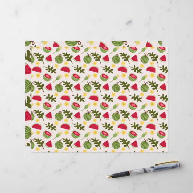 Papier Collection de Motifs de paniers de fruits - pastèq (Devant/Arrière en situation)