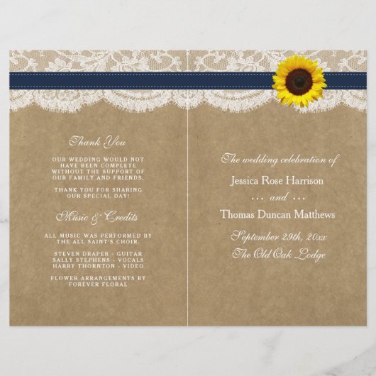 Papier Collection Kraft, dentelle et tournesol - Navy (Devant)