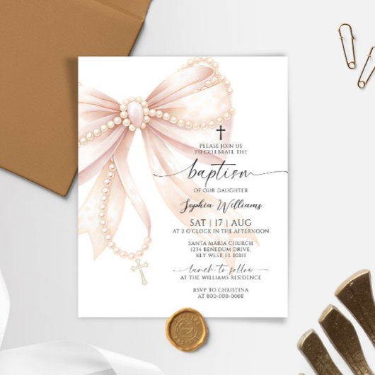 Papier Collier de perles bon marché Invitation de baptême