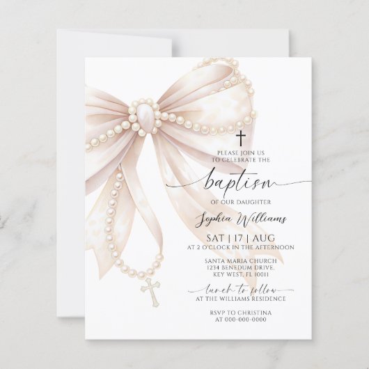 Papier Collier de perles bon marché Invitation de baptême (Devant)