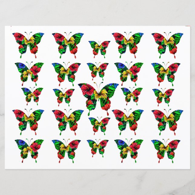 Papier Coloré rouge jaune vert Motif papillon (Devant)