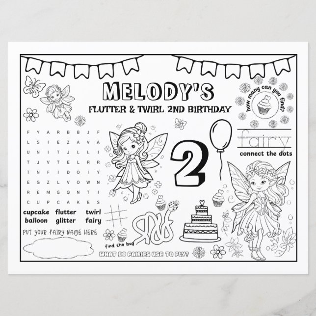 Papier Coloring Book Fairy 2nd Birthday Paper Sheet (Devant)