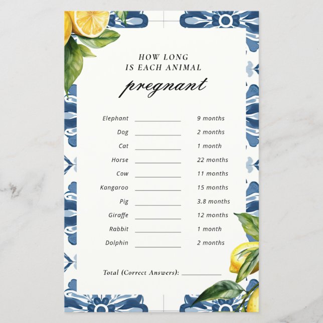 Papier Combien de temps chaque animal enceinte Positano b (Devant)