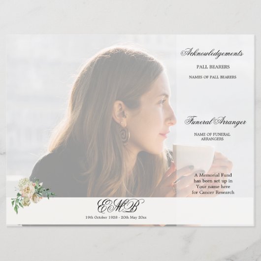 Papier Commande de cérémonie de funérailles florale éléga (Devant)
