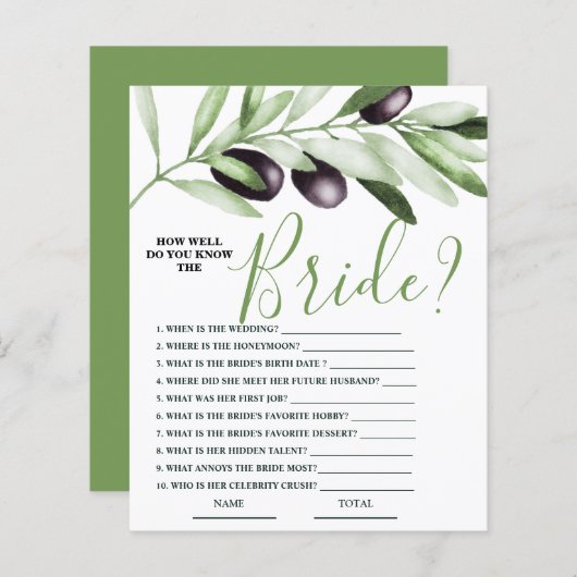Papier Comment bien connaître Bride Olive Branche de mari (Devant / Derrière)