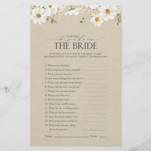 Papier Comment Bien Êtes-Vous Le Jeu De Fête des mariées (Devant)