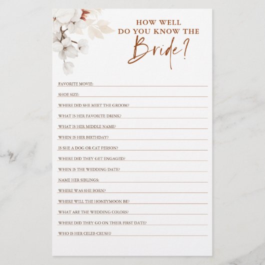 Papier Comment connaissez-vous la future mariée Baby Show (Devant)