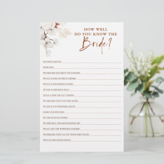 Papier Comment connaissez-vous la future mariée Baby Show (Debout devant)