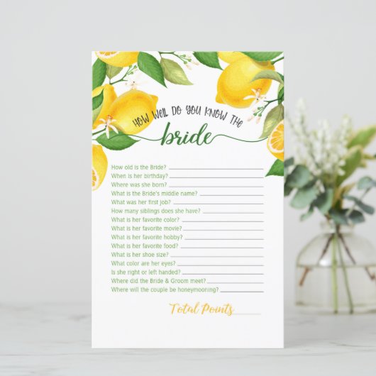 Papier Comment Connaissez-Vous la Mariée - Citron (Debout devant)