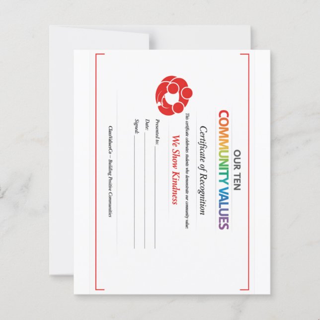 Papier Community Kindness Certificate 4.5x5 Paper Sheet  (Devant)