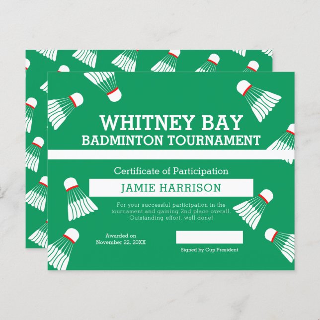 Papier Compétition Badminton terrain blanc vert (Devant / Derrière)