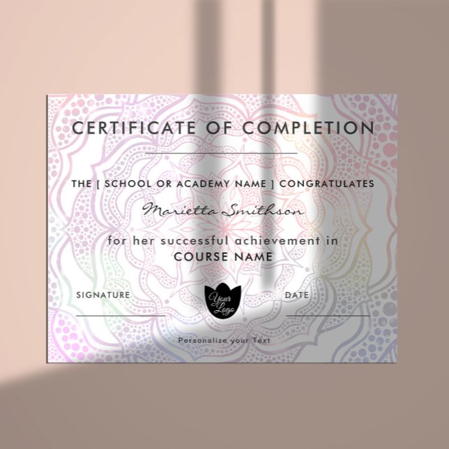Papier Completion Certificate colorful Mandala Yoga Reiki (Créateur téléchargé)