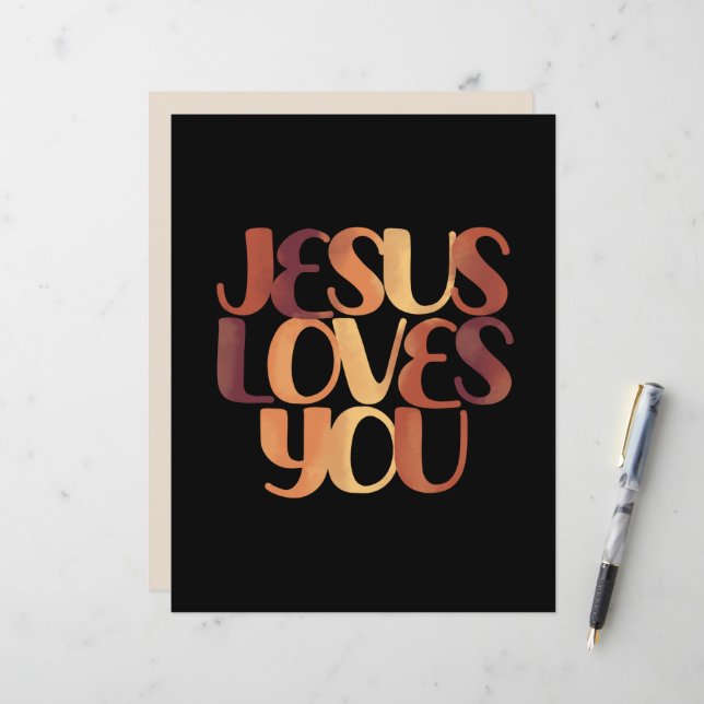 Papier Conception de typographie chrétienne Jésus aime  (Devant/Arrière en situation)