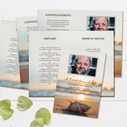 Papier Conch on Beach Celebration of Life Funeral Program