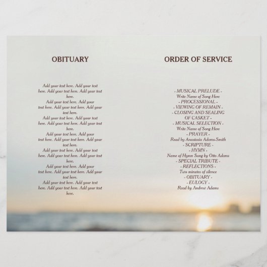 Papier Conch on Beach Celebration of Life Funeral Program (Dos)