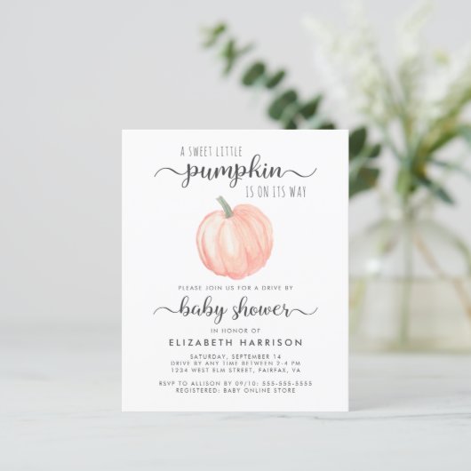 Papier Conduite Par Baby shower Orange Citrouille Invitat (Debout devant)