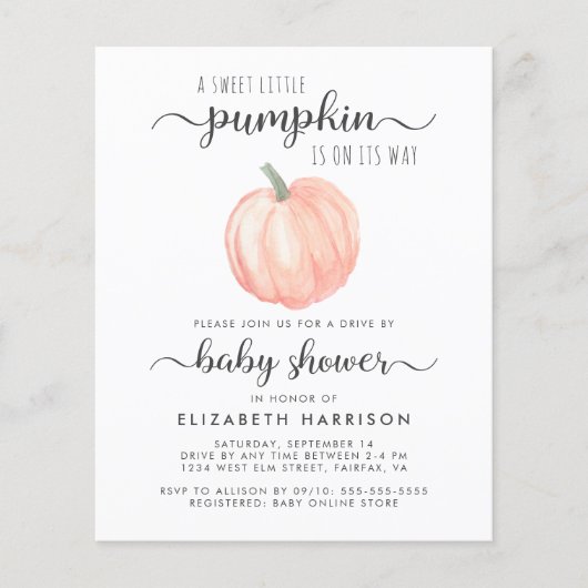 Papier Conduite Par Baby shower Orange Citrouille Invitat (Devant)