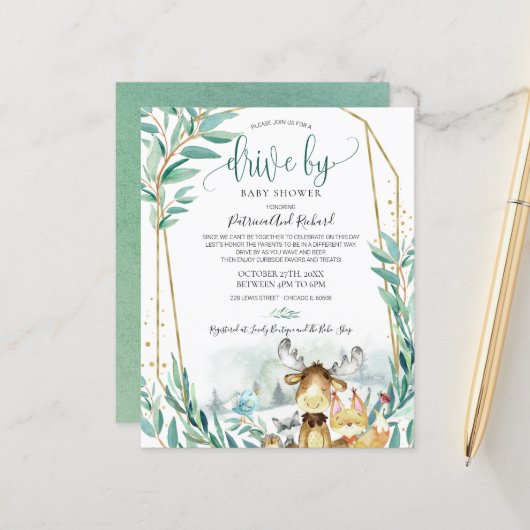 Papier Conduite Woodland Par Baby shower Budget Invitatio (Devant/Arrière en situation)