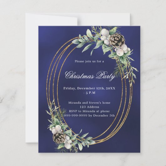 Papier Cone pin verdure bleu Noël invitation (Devant)