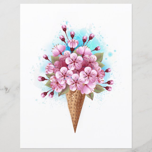 Papier Cône rose Sakura crème glacée gaufre (Devant)